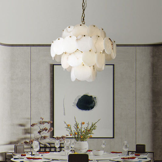 Alabaster Magnolia Multi-Tiered Round Chandelier