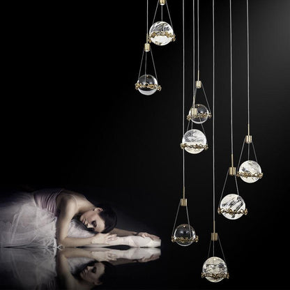 Gina Crystal Ball Ceiling Staircase Chandelier, Foyer Chandelier