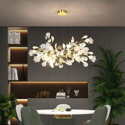 Ceramic Ginkgo Linear Branch Chandelier