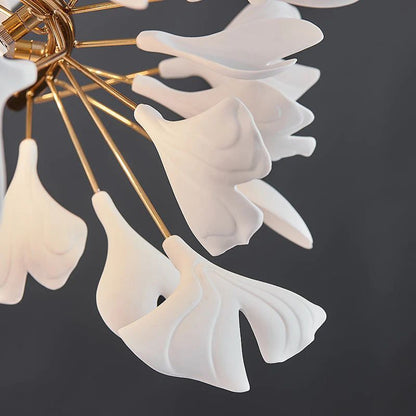 Ceramic Ginkgo Cascading B (Spiral) Branch Chandelier