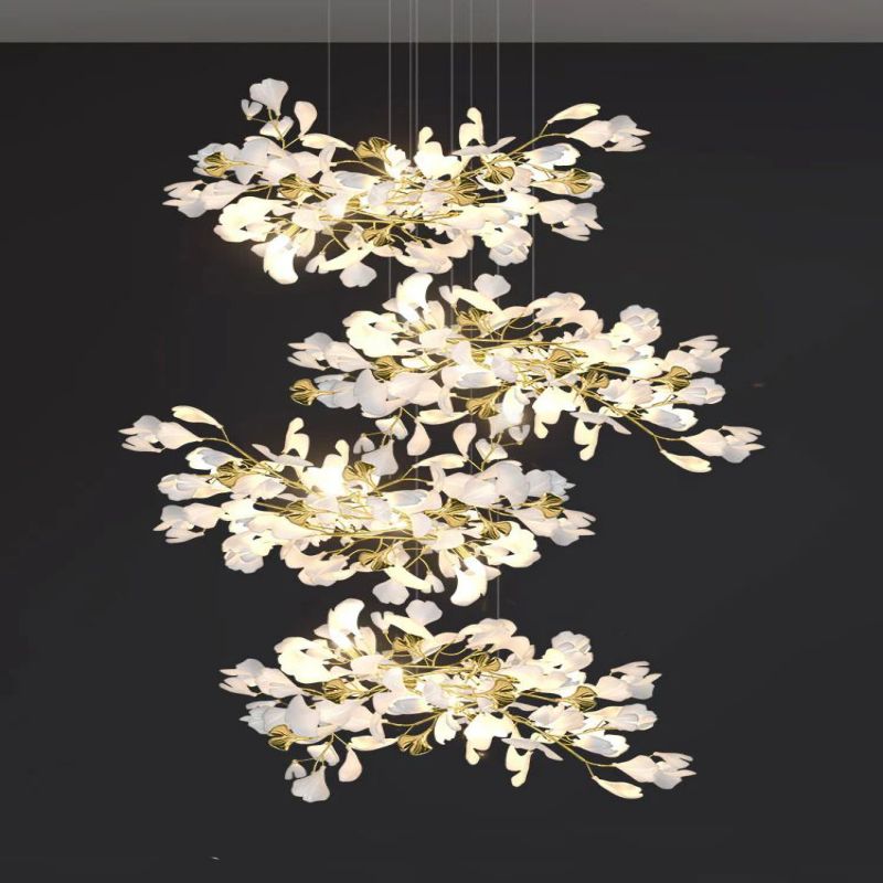 Ceramic Ginkgo Cascading C (Alternating) Branch Chandelier