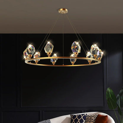 Irene Faceted Crystal Prisms Round Chandelier